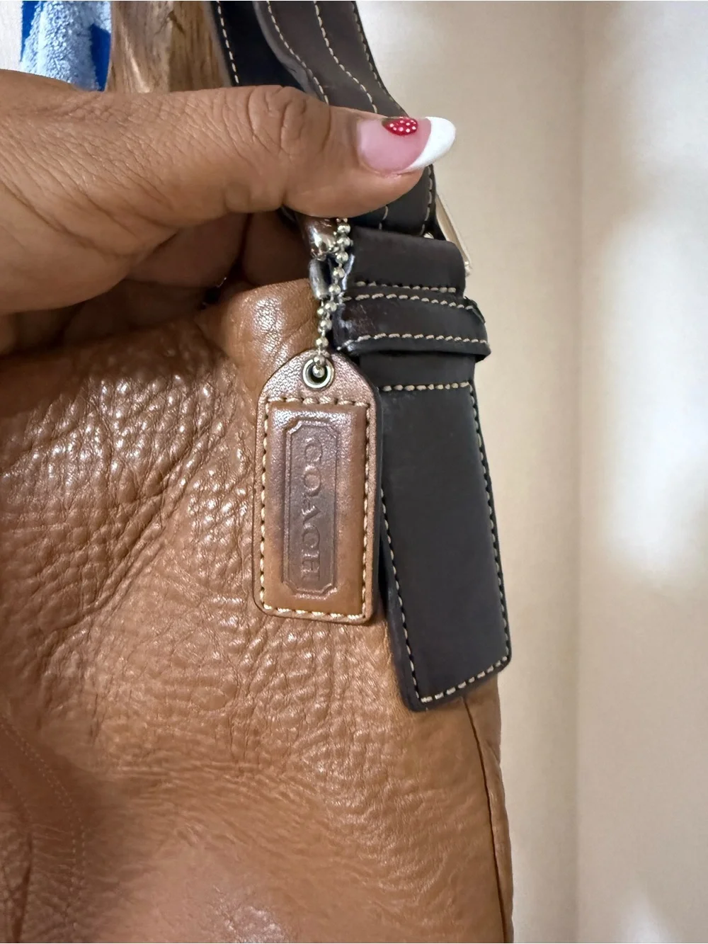 Coach Brown Pebbled Leather Shoulder Bag with Dark Brown Strap